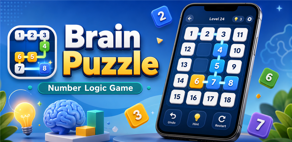Brain Puzzle feature graphic showing number puzzle gameplay